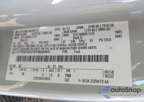 2023 Ford F-150 Xlt из США, поврежденный, VIN 1FTFW1E57PFB68065